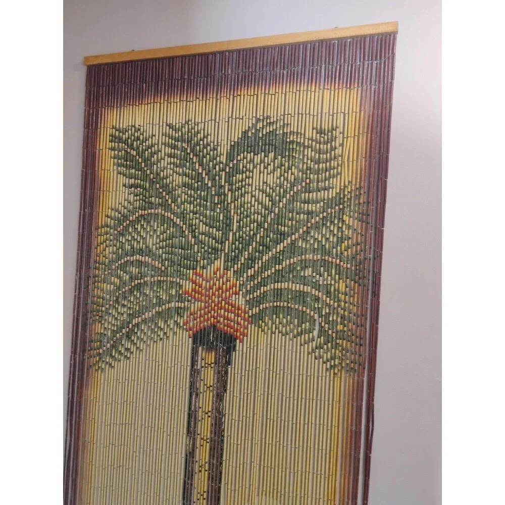 Tropical Palm Tree Bamboo Beaded Curtain for Doorway, 35.5x75 Inches Asli 2002